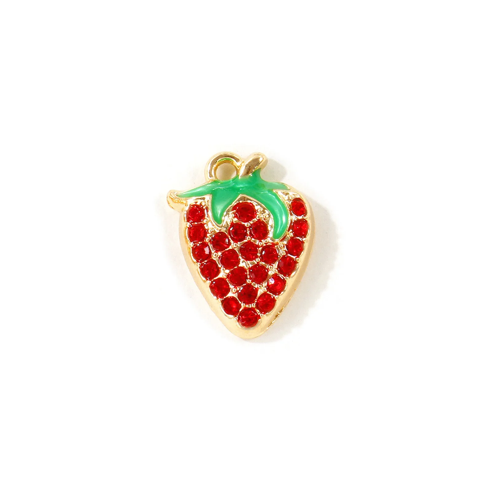 10 Stück Mehrfarbige Frucht-Anhänger (Erdbeere, Kirsche) mit roten Strasssteinen, Zinklegierung, für Damen, DIY-Halskette, Armband, Schmuckzubehör – Detail 1