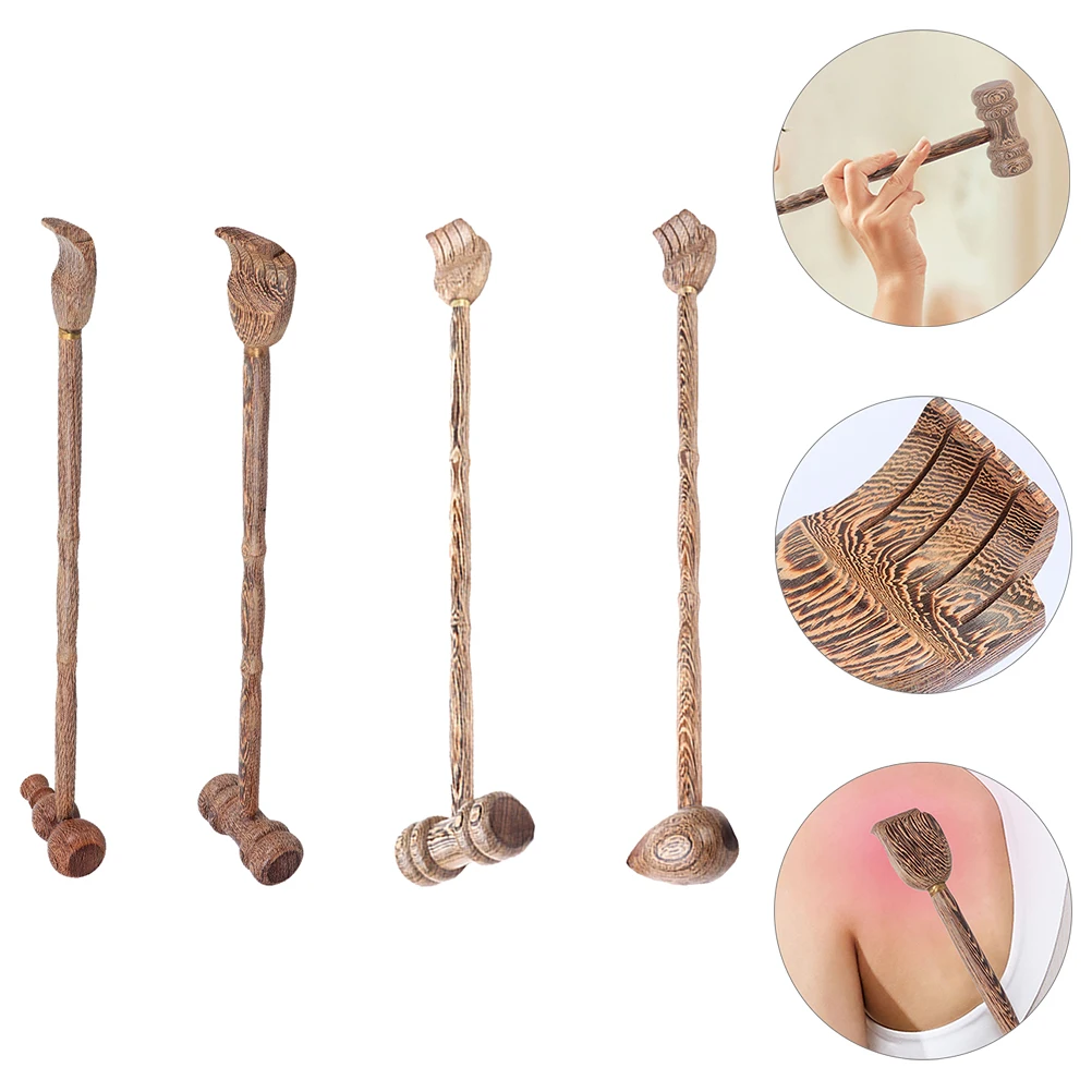 

4Pcs High- Wood Back Scratcher Dual-Use Body With Hammer For Stress Relief