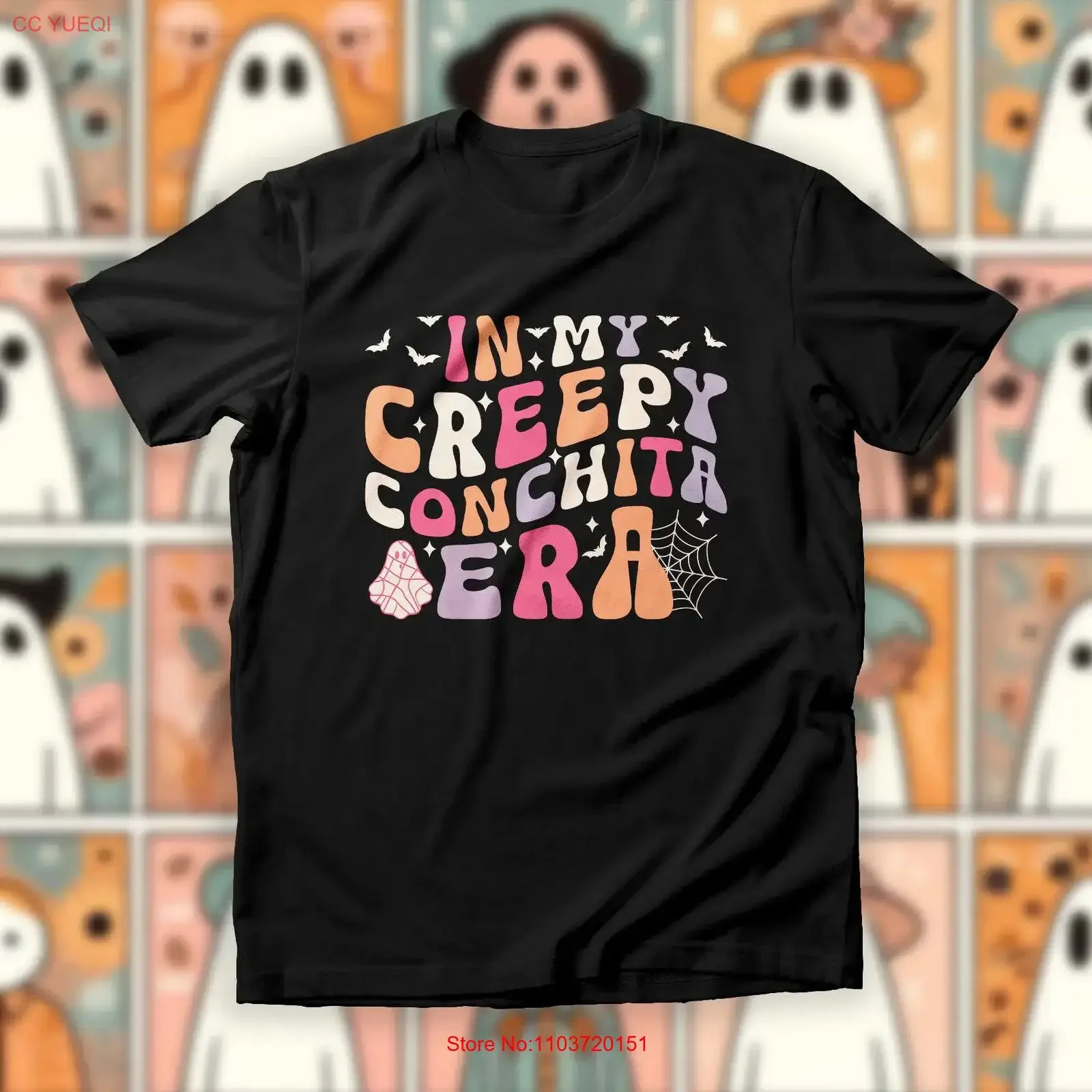 Camiseta vintage lavada con diseño de Concha, estilo mexicano, para Halloween, Día de Muertos, para amantes del Pan Dulce, con la frase 'In My Creepy Conchita Era'.