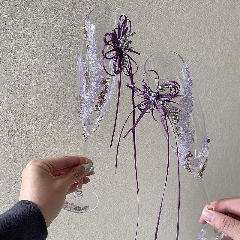 Purple wedding toast cup DIY handmade material bag decorative goblet creative practical engagement wedding gift
