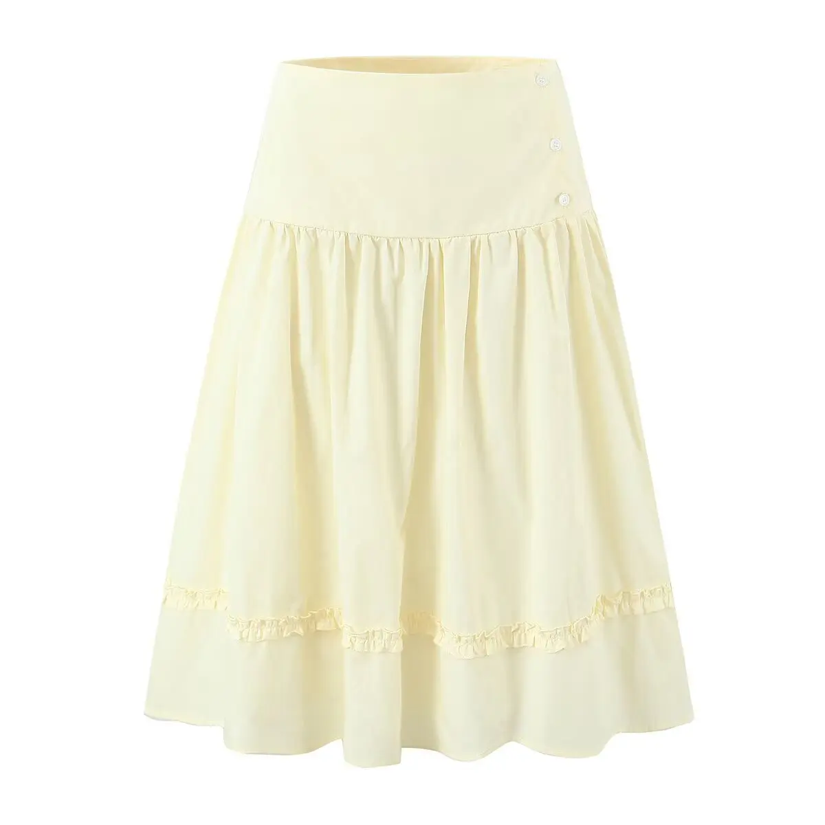 Women's High Waist Pleated Midi Skirt Contrast Stitching Skirt With Side Buttons Two Colors Available For Spring And Summer HFHN