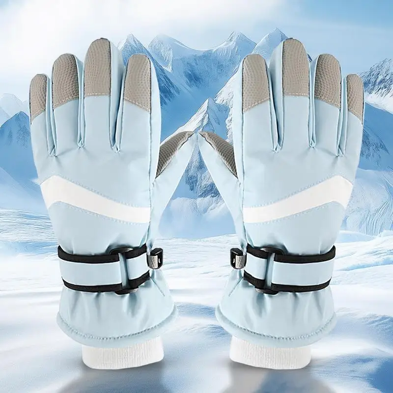 ถุงมือเด็ก ถุงมือสโนว์บอร์ดหุ้มฉนวนกันน้ํา ถุงมืออุ่นแบบปรับได้ อุปกรณ์เสริมฤดูหนาวสําหรับกิจกรรมกลางแจ้งในร่ม