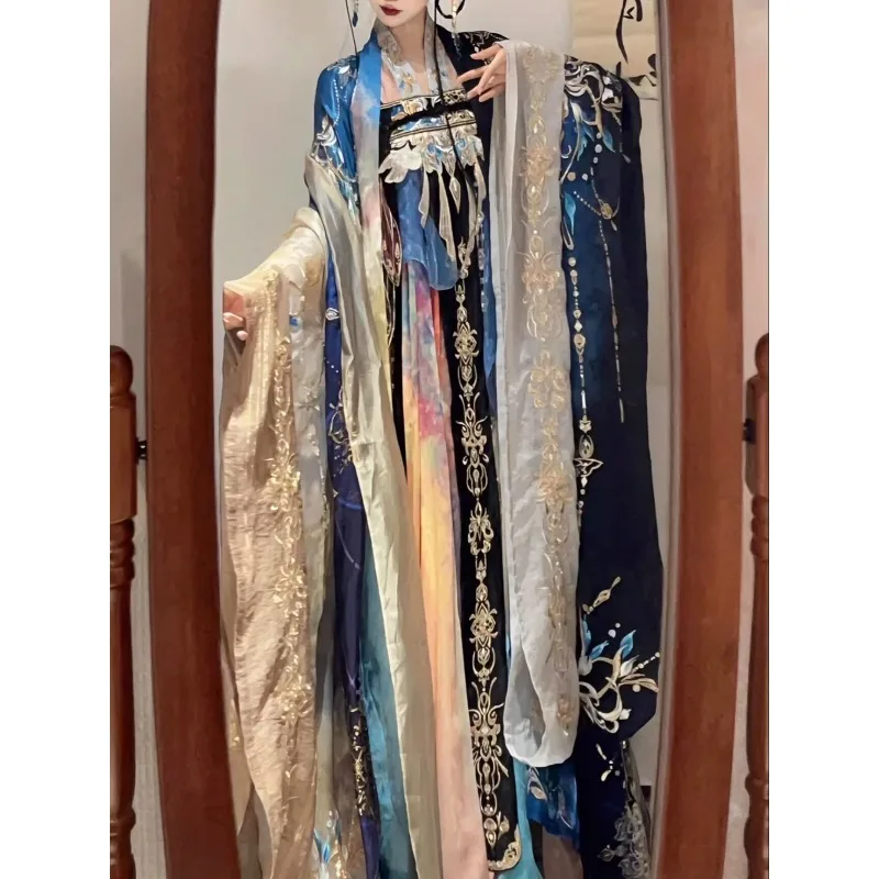 Dunhuang Mural Restored Tang Hanfu Heavy Embroidery Round Floral Pattern Han Element Dress