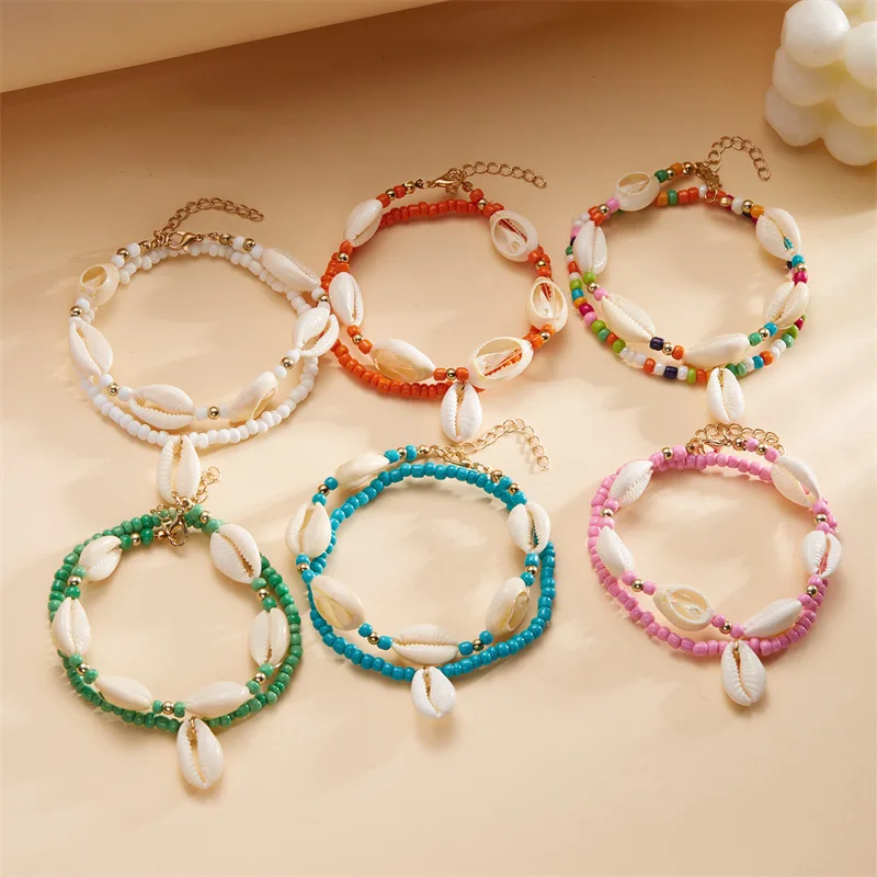 Bohemia Natural Shell Anklets For Women Small Resin Beads Summer Beach Shell Barefoot Ankle Bracelet Leg Chain Foot Jewelry пляж