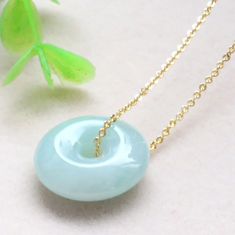 925 silver Natural Emerald Jadeite doughnut Bead Pendant Necklace Charm Jewellery Fashion Accessories Hand-Carved Woman Amulet