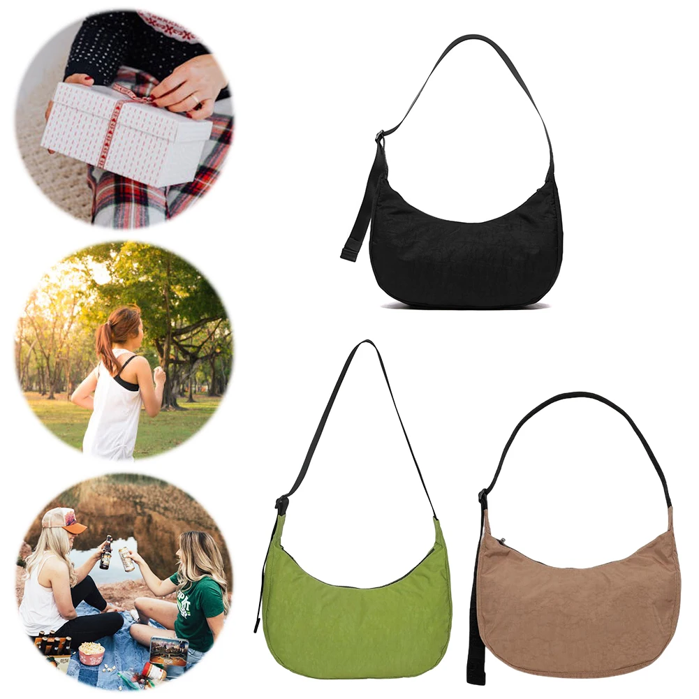 حقيبة كتف من النايلون على شكل هلال للنساء والفتيات حقيبة إبط عصرية محفظة صلبة تحت الإبط وحزام قابل للتعديل للتنقل والاستخدام اليومي