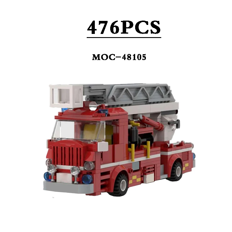 

Building Block MOC-48105 Fire Truck Fire Ladder Rescue Vehicle Assembly Model Decorations 476PCS Birthday Gift Christmas Toys