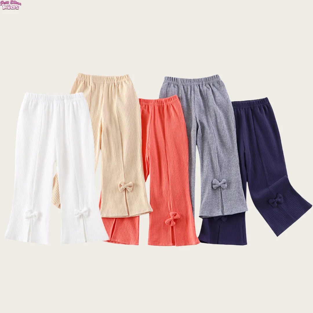 

Toddler Girl Clothes Cotton Ribbed Pants 1-6Y Kids Bowknot Decor Flared Trousers Fashion Versatile Casual Long Bootcut Pants