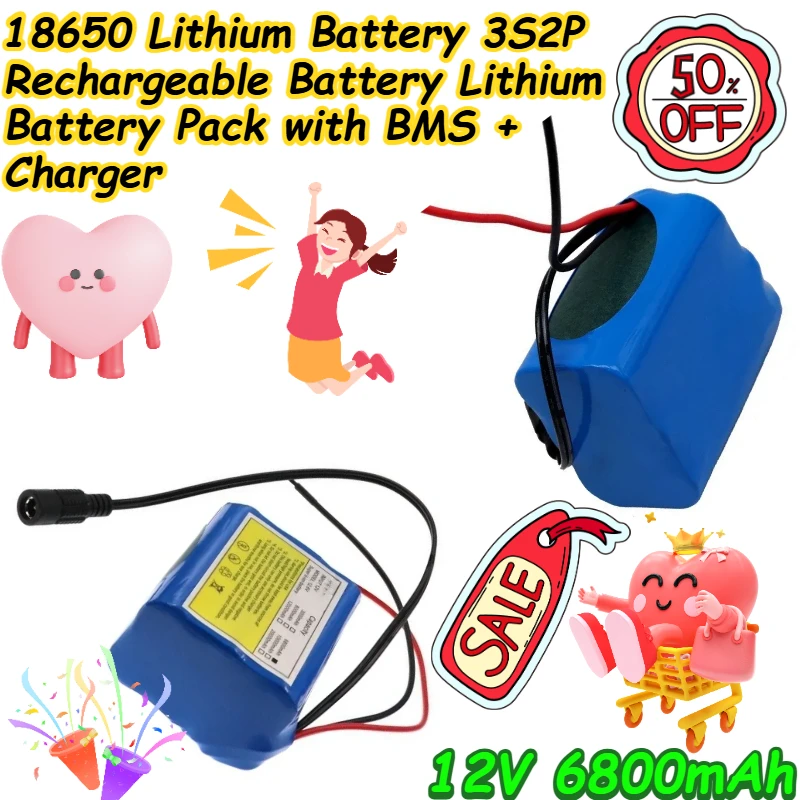 

12V 6800mAh 18650 Lithium Battery 3S2P Rechargeable Battery Lithium Battery Pack with BMS + Charger