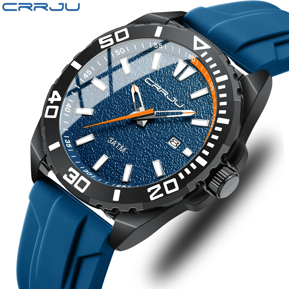 

Мужские роскошные водонепроницаемые часы с календарем, кварцевые часы, модные деловые часы в стиле милитари, светящиеся, легко читаемые циферблаты, силиконовый ремешок