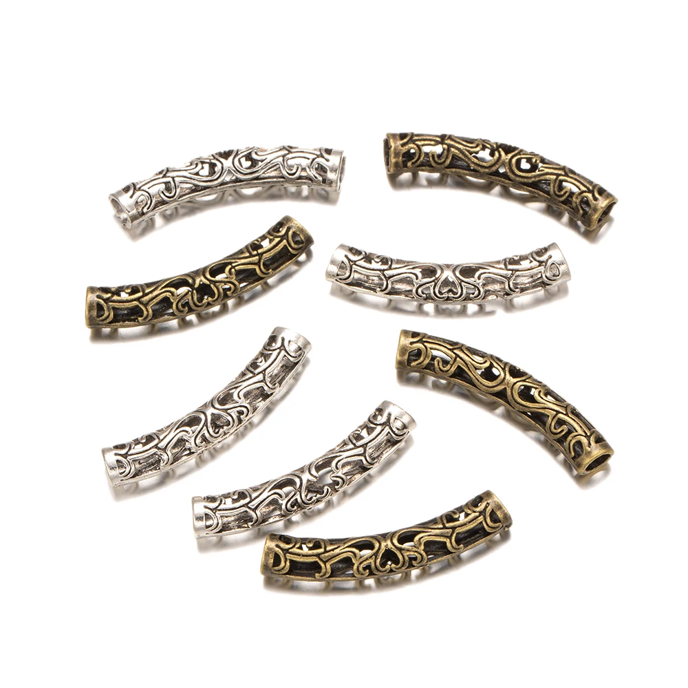 

10Pcs Antique Silver Bronze Metal Long Tube Hollow Curved Tube Spacer Beads For DIY Bracelet Necklace Jewelry Making Supplies