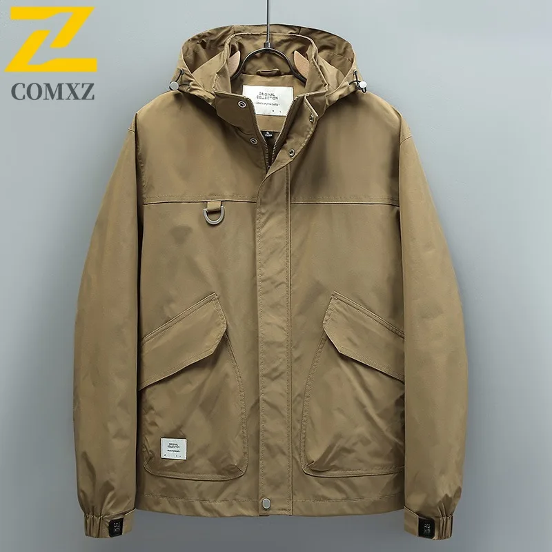 COMXZ Men Hooded Jacket New Lightweight Outdoor Windproof Adventure Fly Fishing Camping Hunting Jackets Multi Pocket Autumn Coat