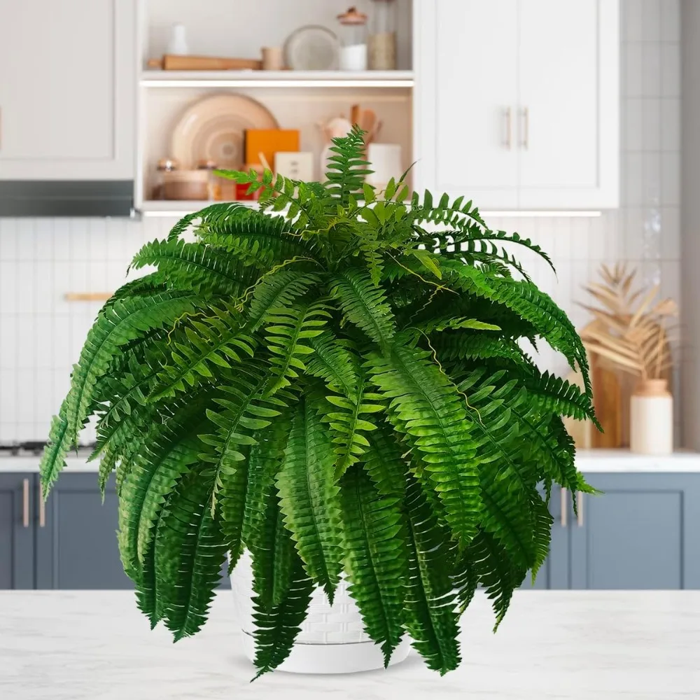 Artificial Boston Fern Fake Plastic Plants Decorations UV Resistant For Outdoor Home Kitchen Decor Garden Decoration