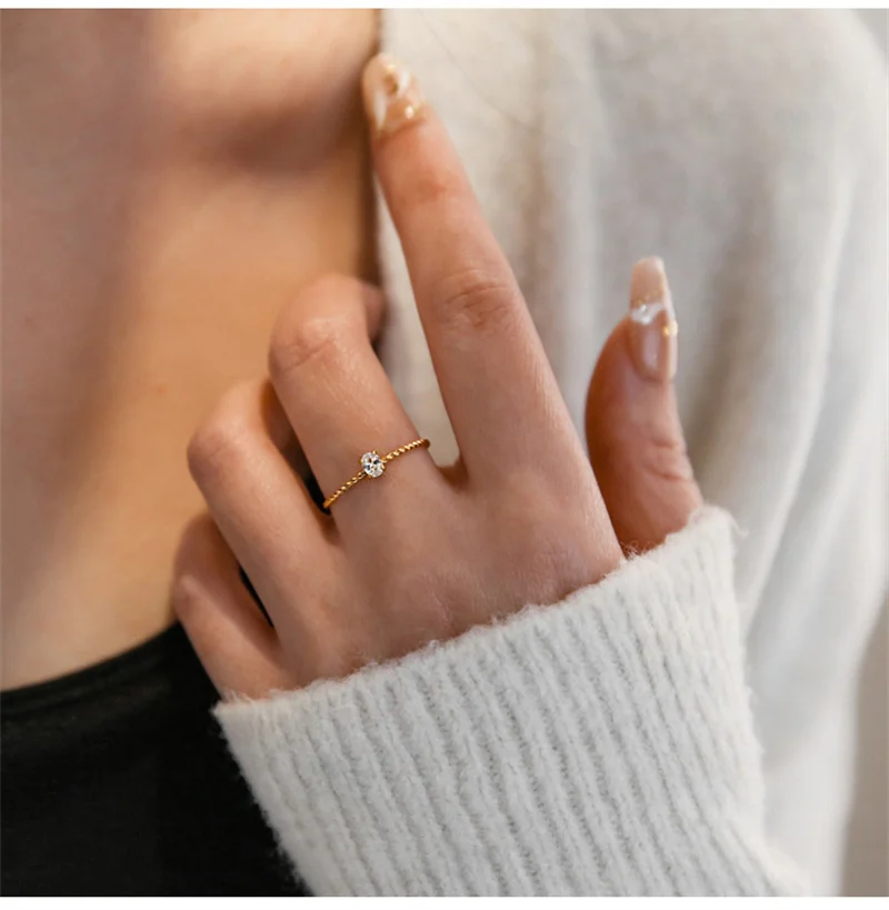 White Oval Zircon Rings For Women Ladies Stainless Steel Golden Finger Ring Couple Wedding Vintage Aesthetics Jewelry Gift