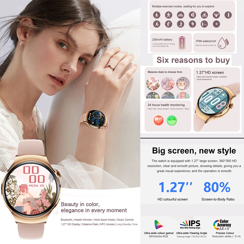 2025 nueva moda reloj inteligente mujer 360*360 pantalla HD NFC deporte ritmo cardíaco Bluetooth llamada impermeable al aire libre reloj inteligente mujeres