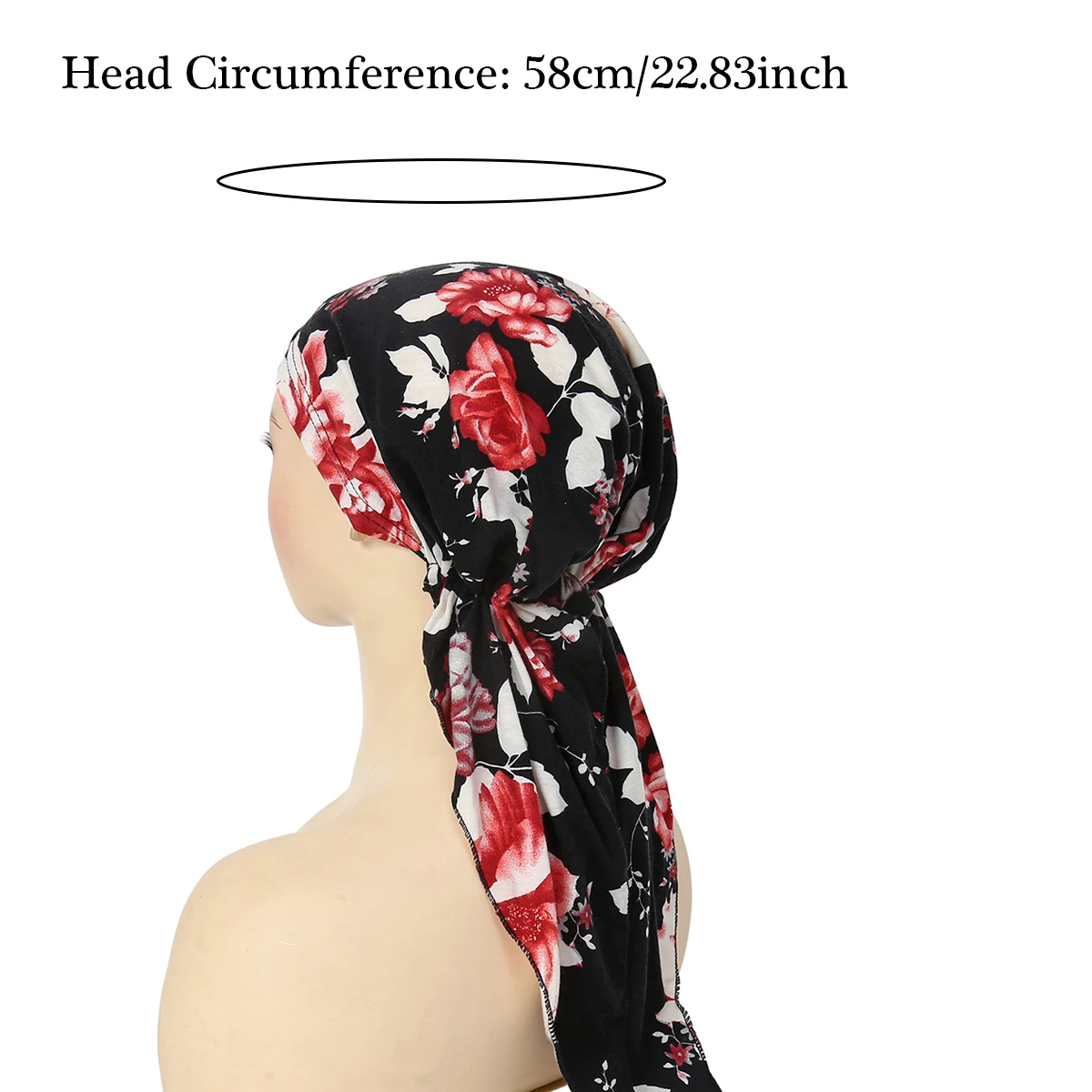 Ramadan Women Muslim Hijab Caps Wrap Head Soft Elastic Long Tail Turban Bonnet Fashion Print Headdress Wearable