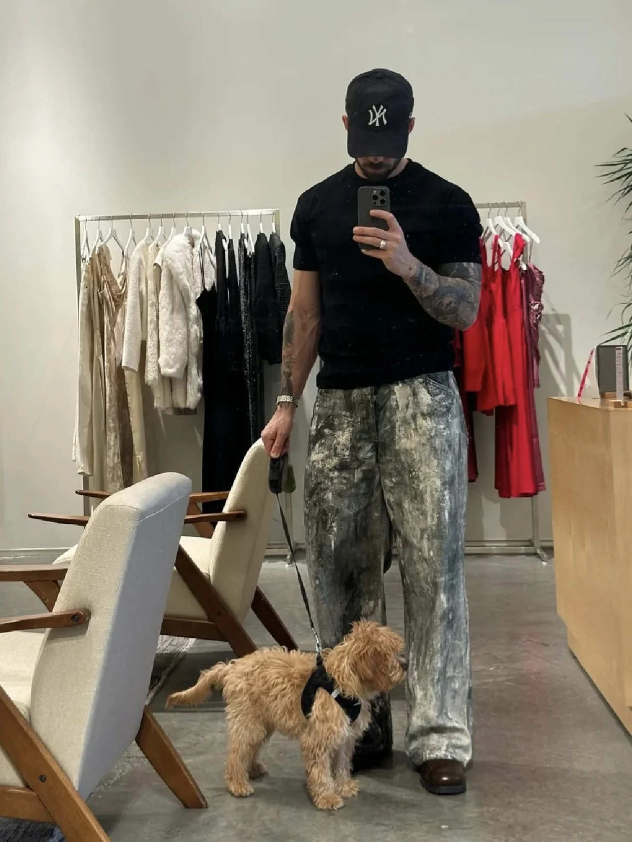 American Style Retro 3D Digital Print Camouflage Splatter Denim Jeans Men's Trendy Streetwear Loose Straight Leg Long Trousers