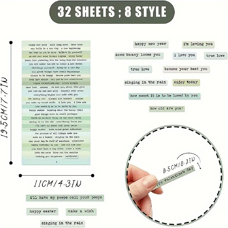 MOHAMM 8 Sheets Material Creative Retro Text Stickers for Scrapbooking DIY Decorative Material Collage Journaling