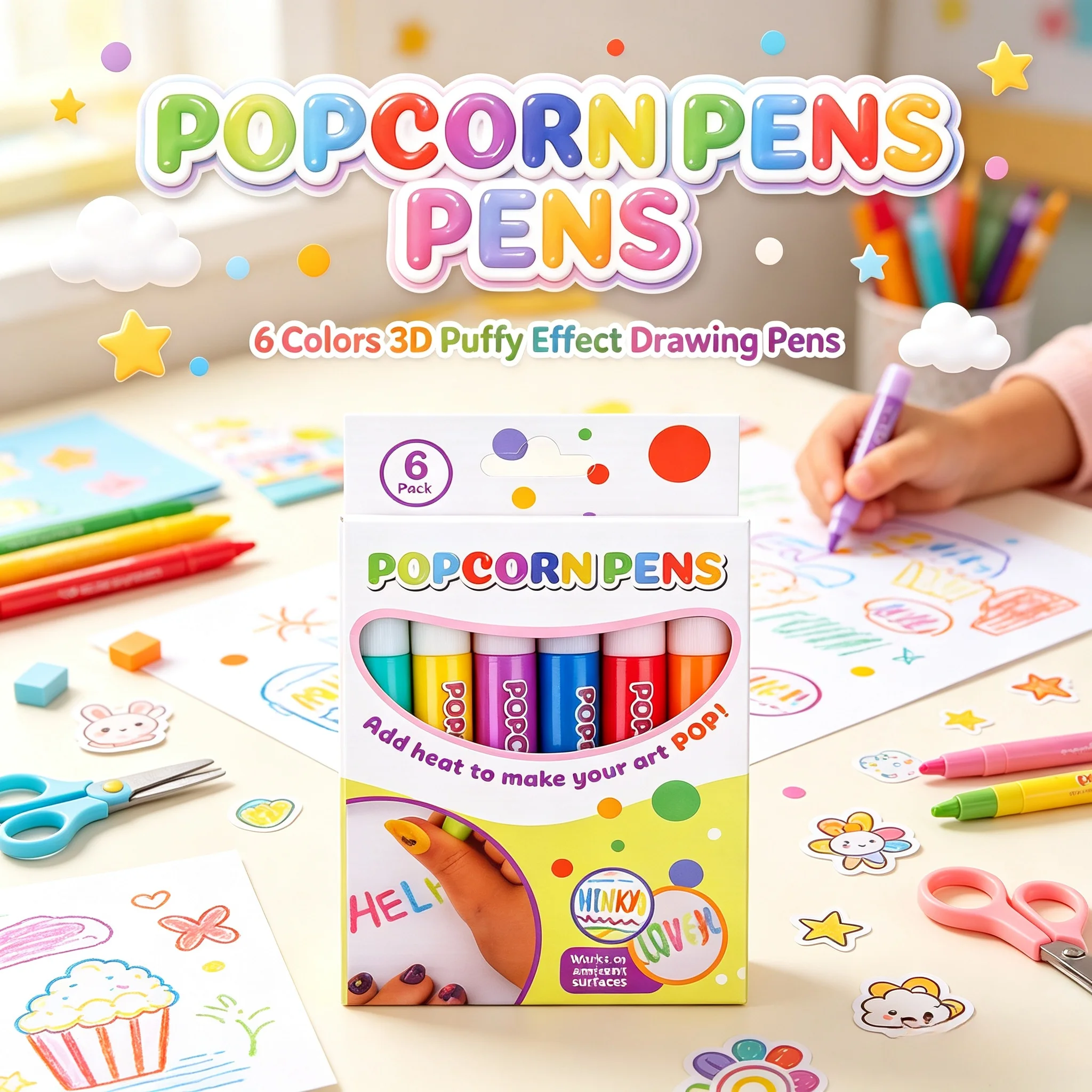 DIY Bubble Popcorn Draw Pens 3D Magic Puffy Effect Art Marker Pen Safe Creative Coloring Pen Kid Handmade School Stationery Gift