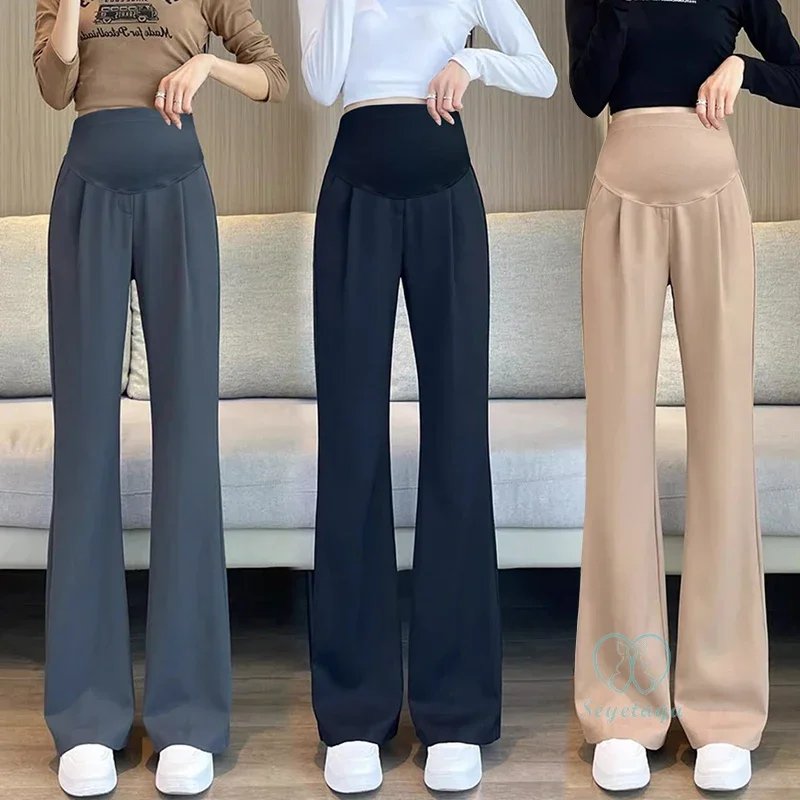 Boot Cut OL Maternity Pants Spring Autumn Elastic Waist Belly Trousers Clothes for Pregnant Women Casual Pregnancy Clothing