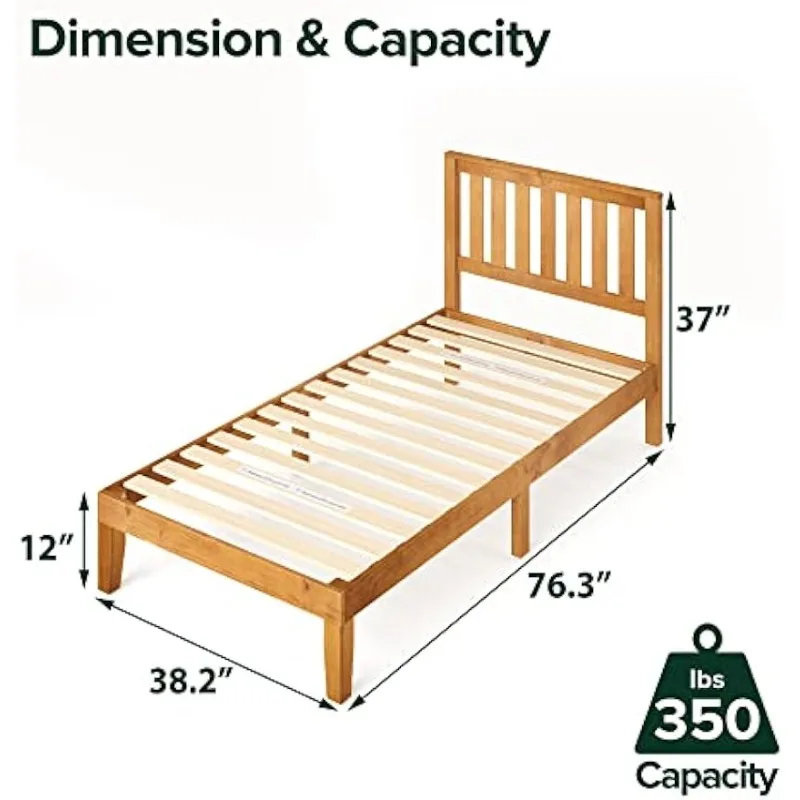 Wood Platform Bed Frame with headboard, Solid Wood Foundation with Wood Slat Support, No Box Spring Needed, Easy Assembly,