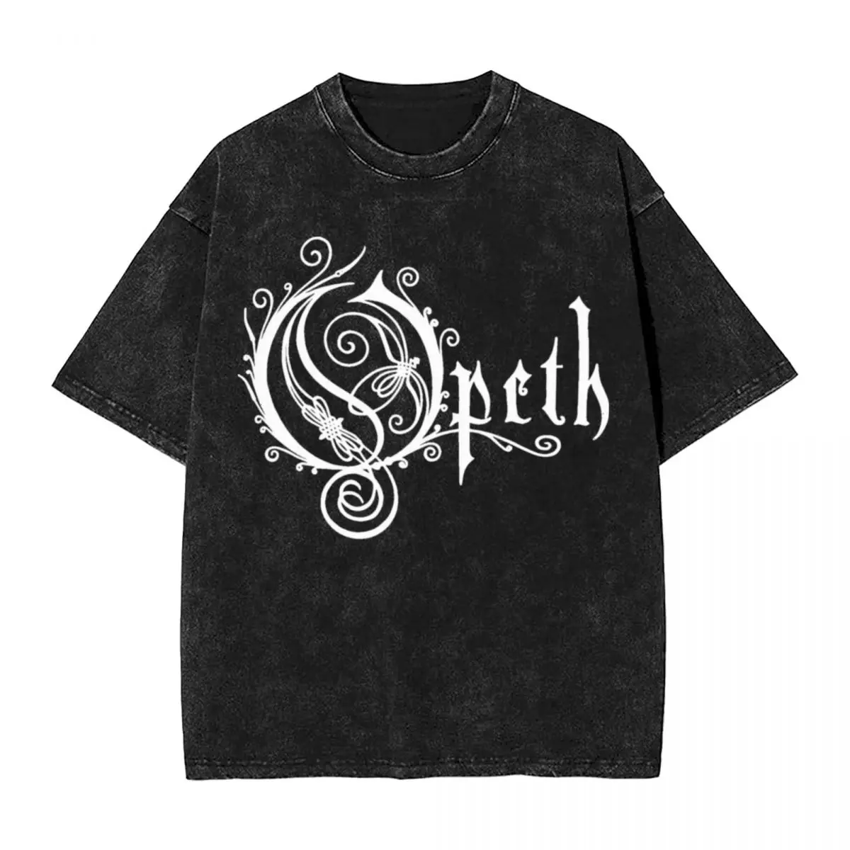 Opeths Logo Swedish Metal Band Washed T Shirts Streetwear Hip Hop T-Shirt Tee Shirt Men Women Short Sleeve Harajuku Printed