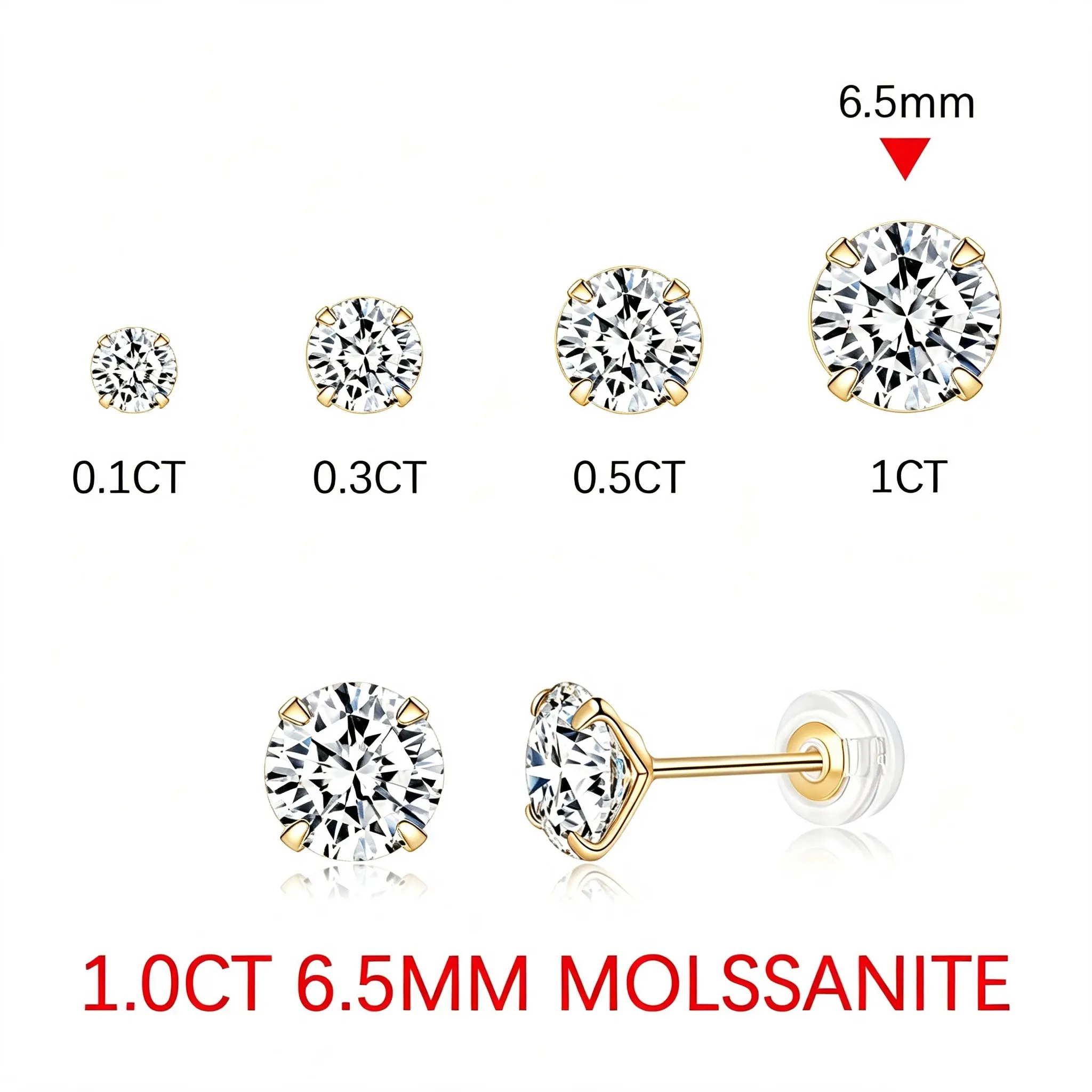 Women's Moissanite Stud Earrings, 1CT S925 Silver