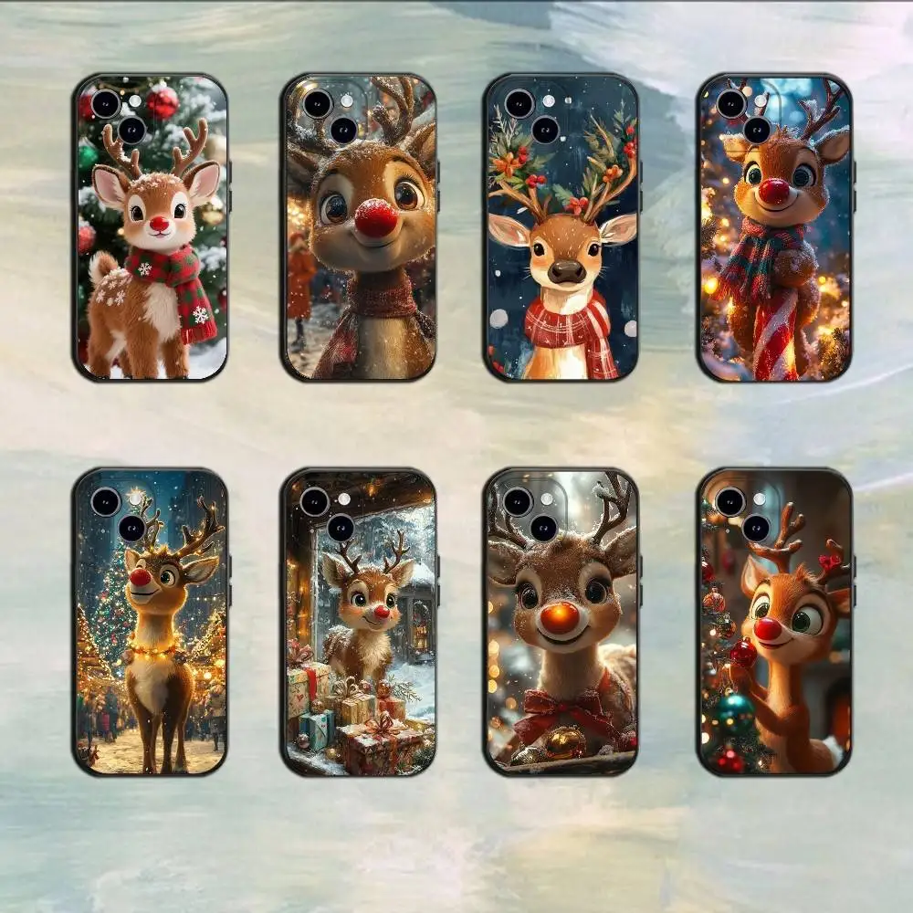 

Christmas Reindeer iPhone Case For 17 16 15 14 13 12 11 Mini XS XR X 6S 6 Pro Max Plus Black Soft Cover