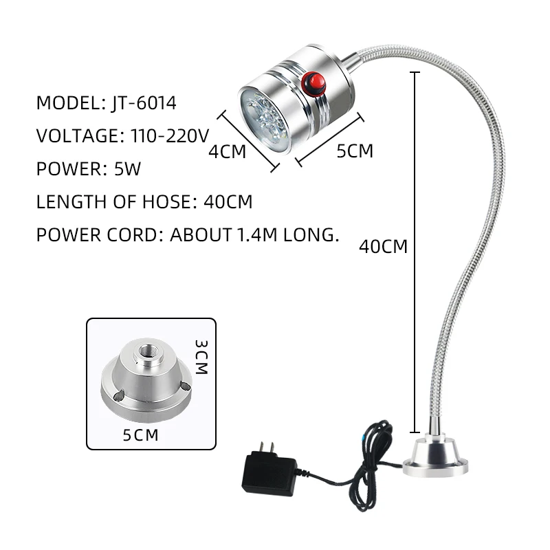 Arbeit Licht Super Helle Klar Beleuchtung 110-220V 5W LED Einstellbare Neck Festen Basis Licht Stecker Können angepasst werden