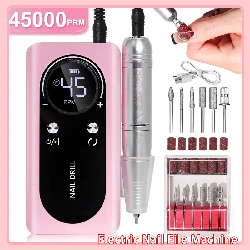 

Professional 45000RPM Electric Portable Nail Drill Machine Rechargeable Low Noise Nail Sander File for Manicure Salon Tool