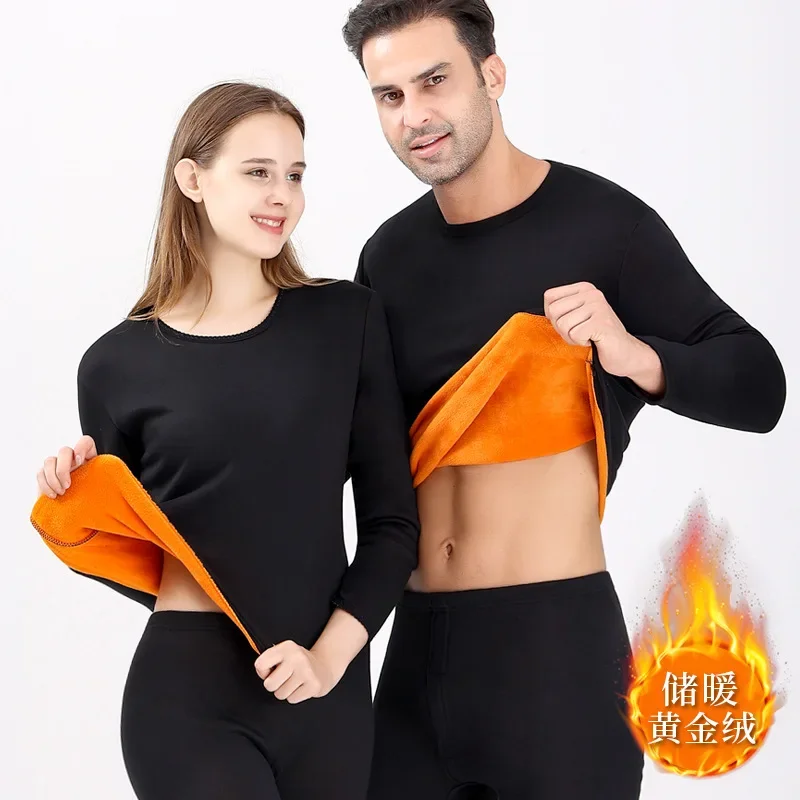 

2024 Thermal Underwear Set/autumn Clothes + Trousers Plus Velvet Thickening Men & Women Warm Inner Wear Couples Suit Large Size