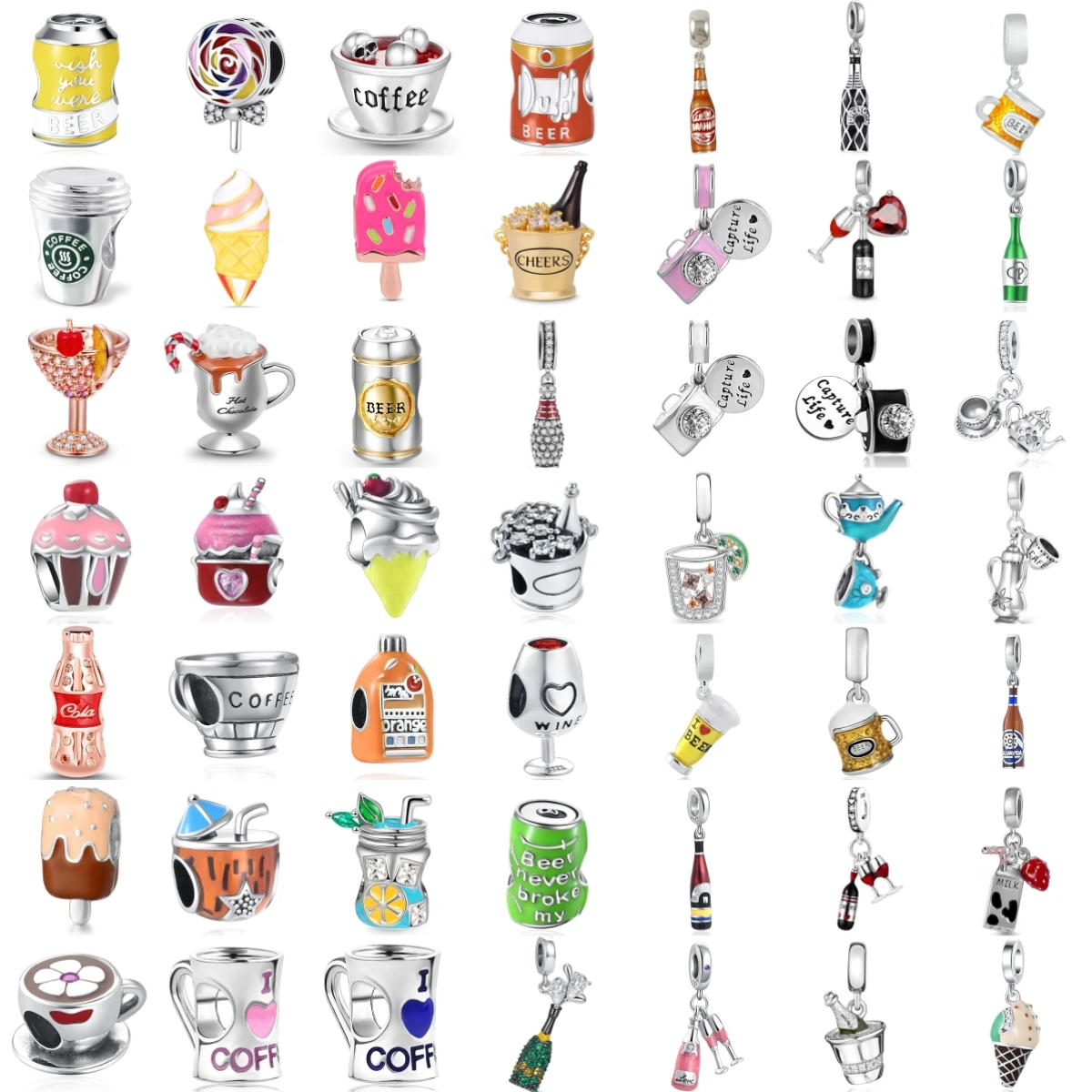 Hot Sale Drink Charms Fit 925 Silver Coffee Beer Wine Beads for Women DIY Jewelry Making Perfect Foodie Gift