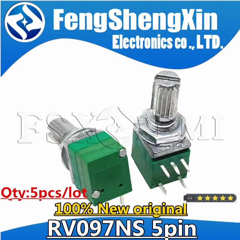 

5pcs New RV097NS 5pin RK097NS RV097 5K 10K 20K 50K 100K 500K with a switch audio shaft 15mm amplifier sealing potentiometer