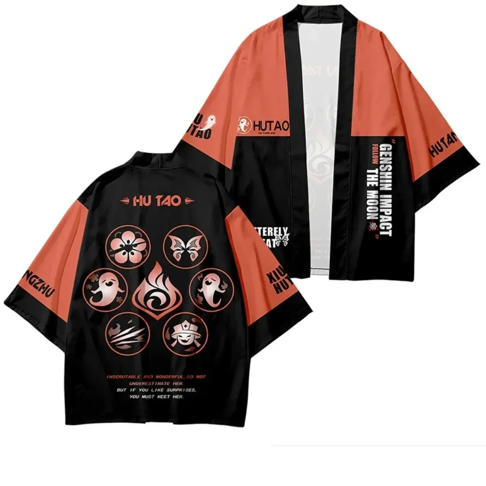 Gioco Genshin Impact Hu Tao Kimono giapponese Haori Yukata Cosplay donna/uomo moda estate Kimono Streetwear