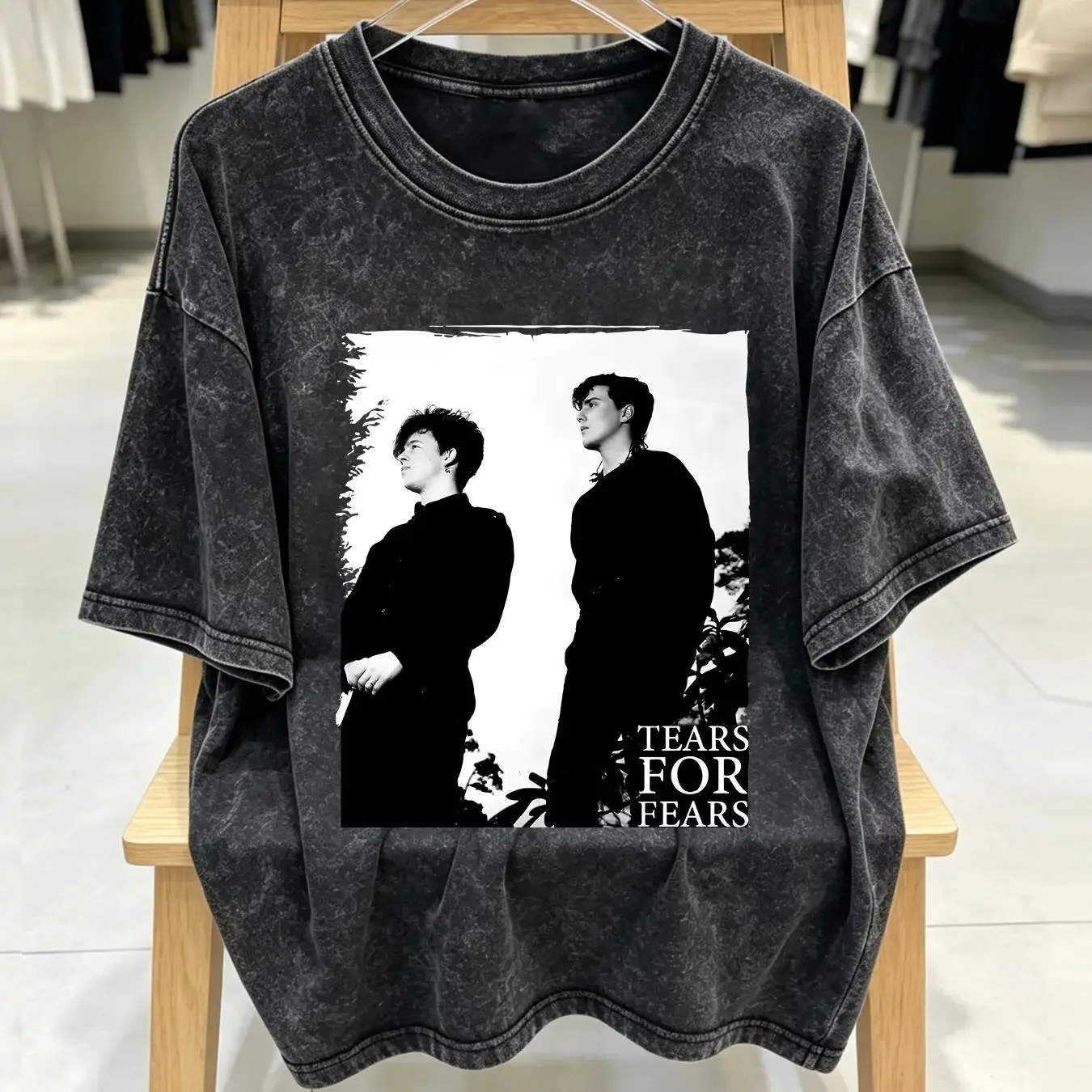 washed T Shirt Tears For Fears Black Band Synthpop New Wave Pop Rock vintage Washed homme Versatile streetwear Stylish fashion