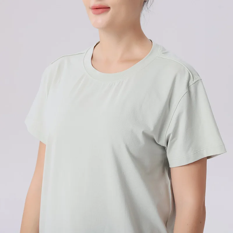 Women Fitness Quick Drying T-shirt Yoga Wear Sports Casual Round Neck Loose Stretch Short Sleeves Shirts for Summer