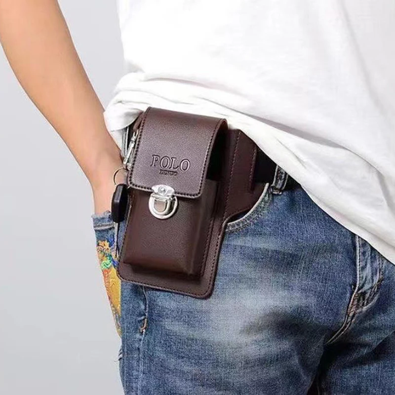 Riñonera de cuero PU multifunción para hombre, bolso para teléfono móvil, bolso de viaje para deportes al aire libre, 1 ud.