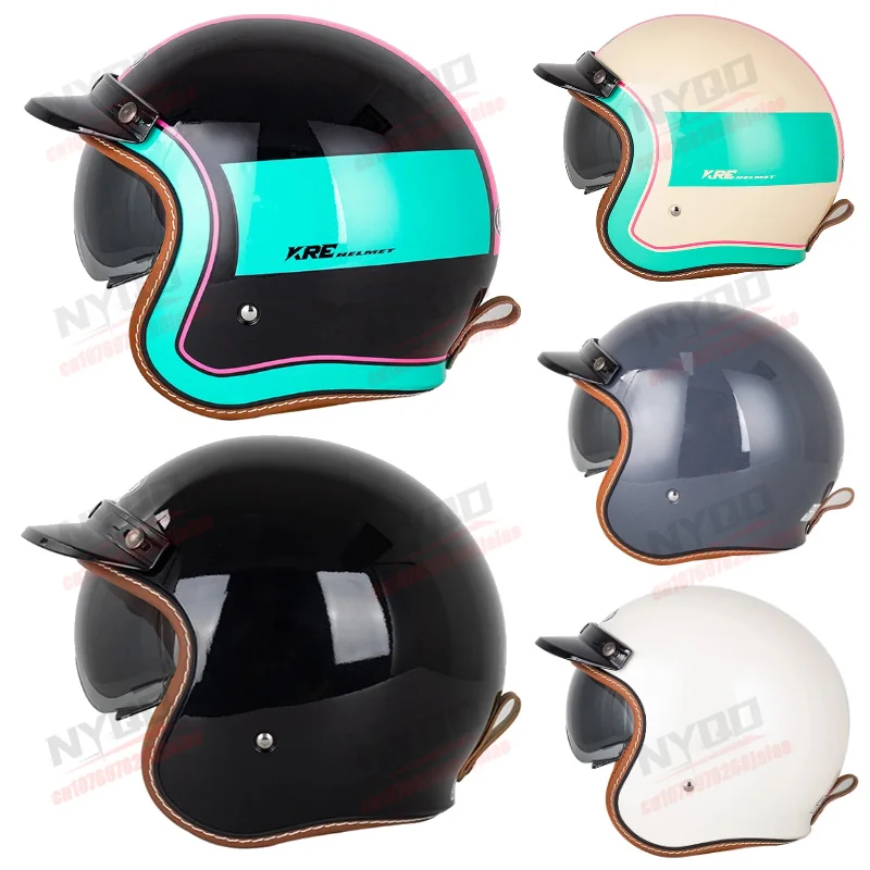 

Motorcycle Helmet ECE DOT Retro Open Half Helmet for Men and Women, Safe and Comfortable All Season Universal Helmet
