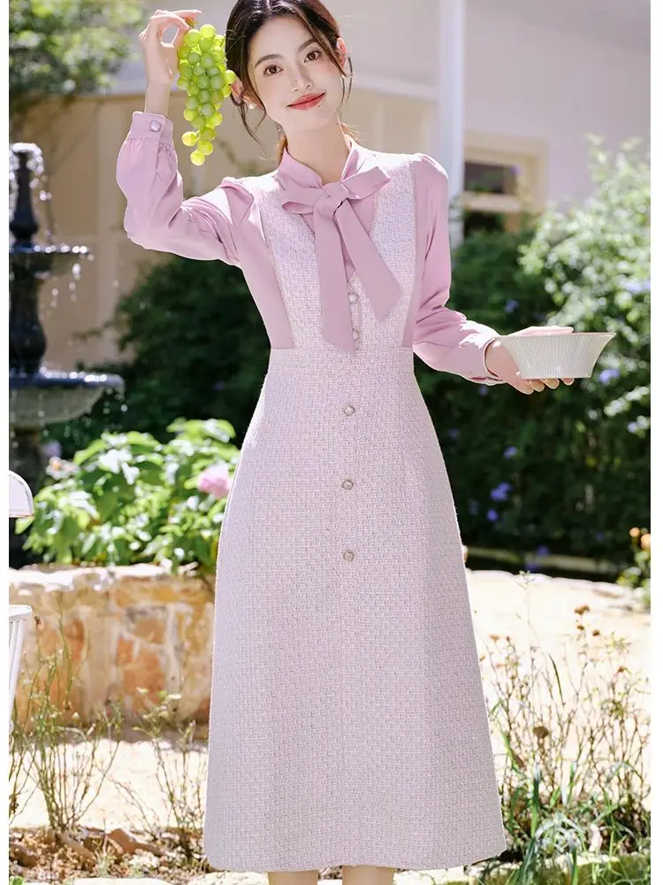 Autumn Elegant Office Lady Formal Dress Korean Chic Design Long Sleeve Woman Vintage Dresses Outfits Ropa Mujer Vestido Festa