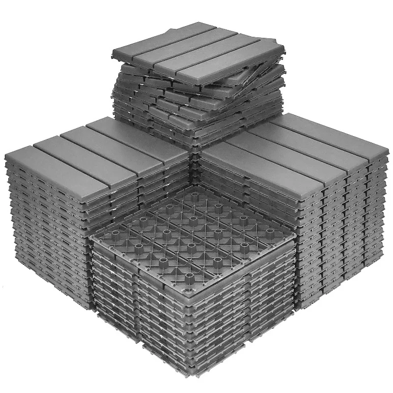 Pacote com 10 telhas de piso de madeira de plástico 30,5x30,5x1,6cm - deck intertravado à prova d'água para uso externo/interno