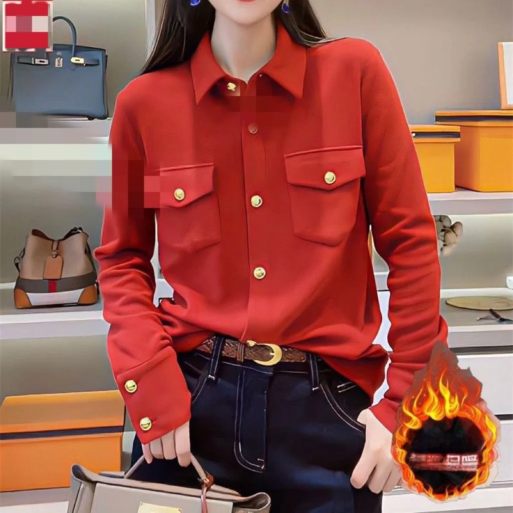 

Double-Sided Velvet Collar irt Women's Faionable Commute Simple Outerwear Trendy Top Vintage Sle Long Sve