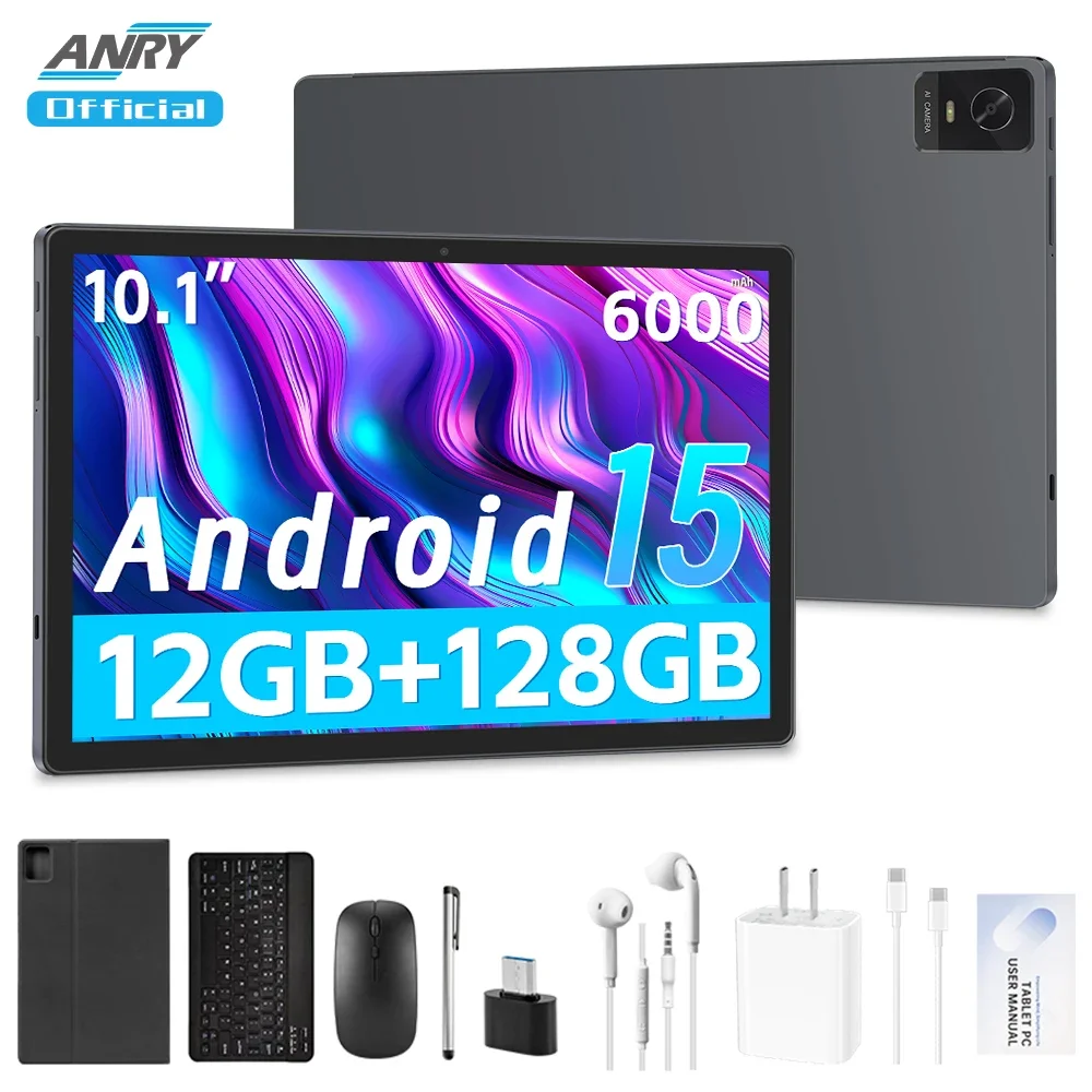 تابلت 10.1 بوصة، تابلت أندرويد 15 مع معالج ثماني النواة، 12 جيجابايت 128 جيجابايت 1 تيرابايت قابل للتوسيع، بطارية 6000 مللي أمبير في الساعة، كاميرا مزدوجة 5 ميجابكسل + 13 ميجابكسل