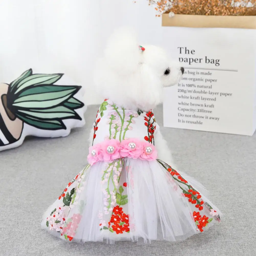 Dog Dresses Bow-knot Decor Lace Puppy Wedding Dress Sweet Style Round Neck Pullover Adorable Cat Skirt Pet Clothing For Outdoor