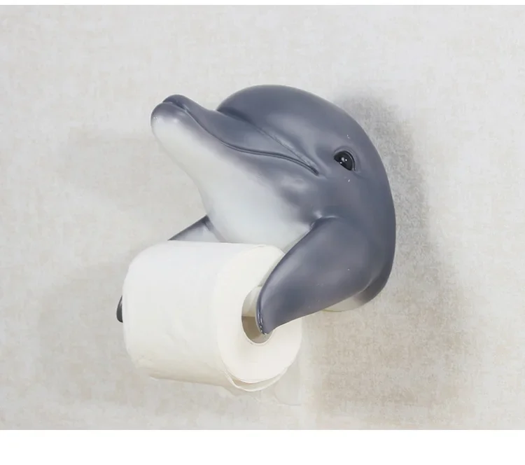 Punch-free Resin Dolphin Toilet Paper Holder Big Shark Waterproof Wall Hanging Tissue Box