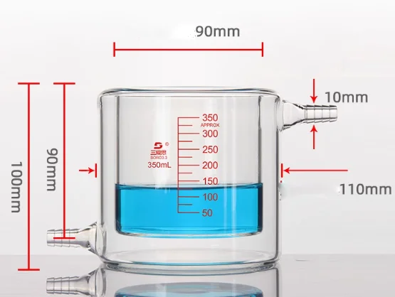 Double Jacketed Beaker350ml Glass Photocatalytic Enzyme Reactor Circulation Insulation High Borosilicate Thickening.