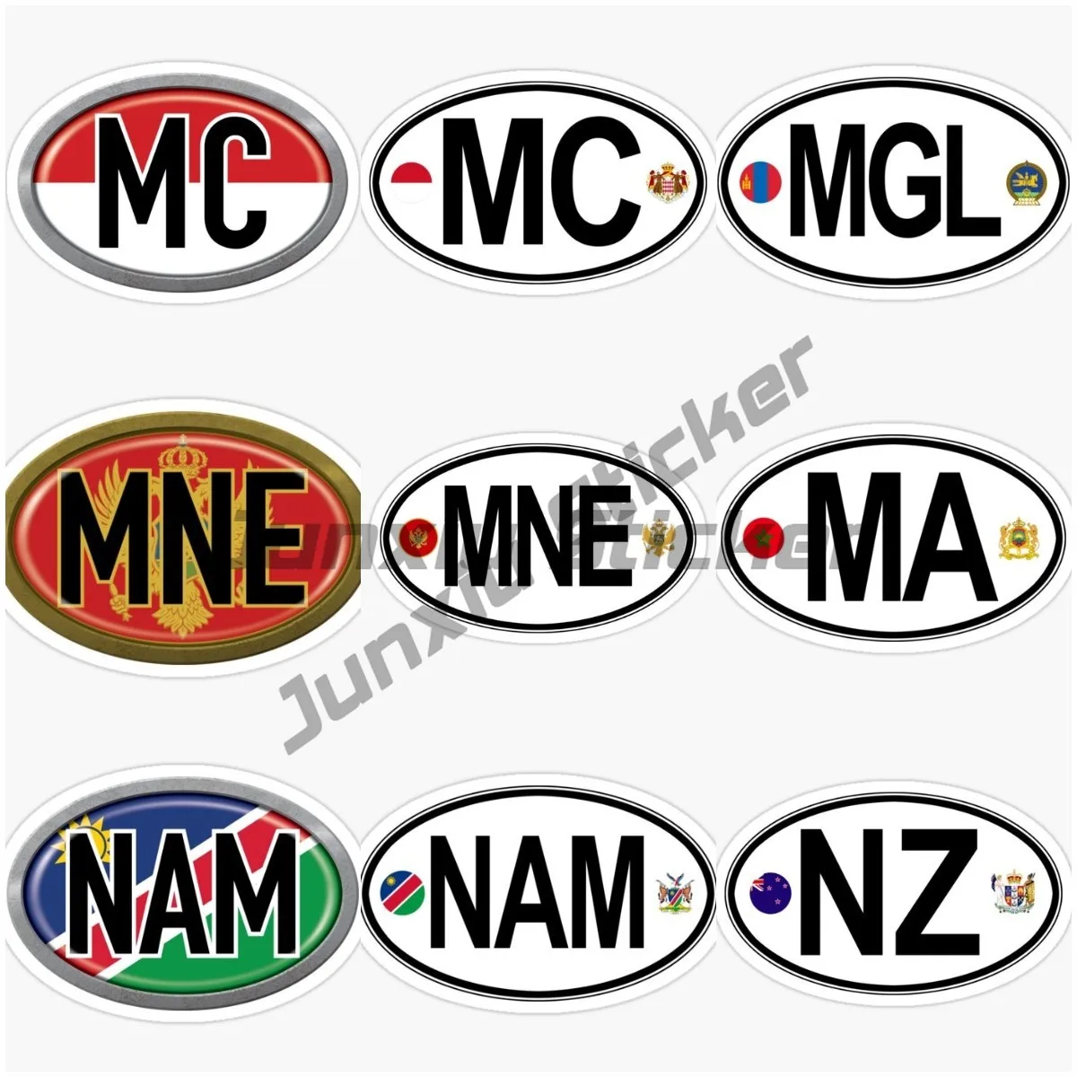 

Oval Country Flag Sticker MC Monaco MGL Mongolia MNE Montenegro MA Morocco NAM Namibia NZ New Zealand Country Flag Vinyl Decal