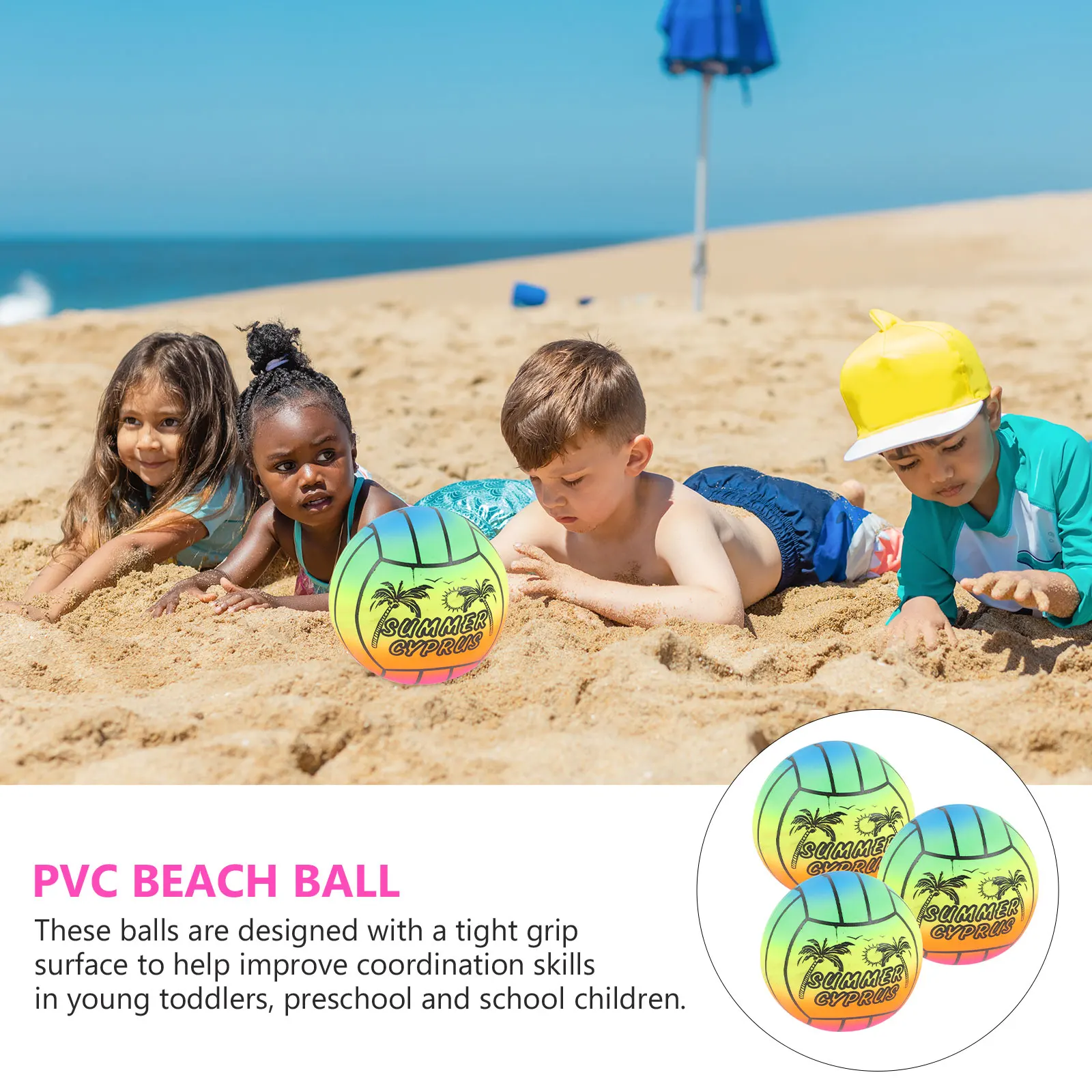 Balles élastiques arc-en-ciel pour enfants, 3 pièces, jouets de plage, légères et douces, pour activités de plein air, balle de jeu dégradée écologique