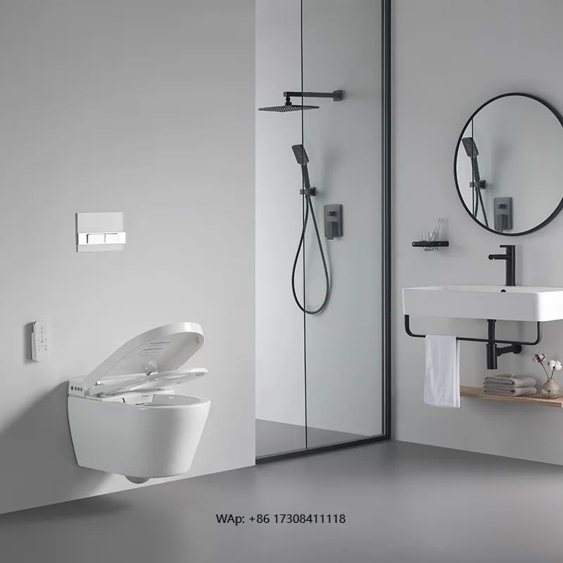 Luxury Bathroom Integrated Closestool Ceramic Wall Mounted Wc Intelligent Smart Toilet Watermark Electric Wc