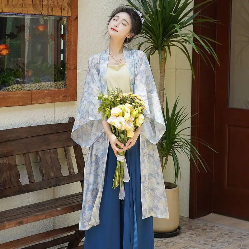 

Женский элегантный 3 шт. Hanfu винтажный классический традиционный улучшенный кардиган с принтом Hanfu в китайском стиле