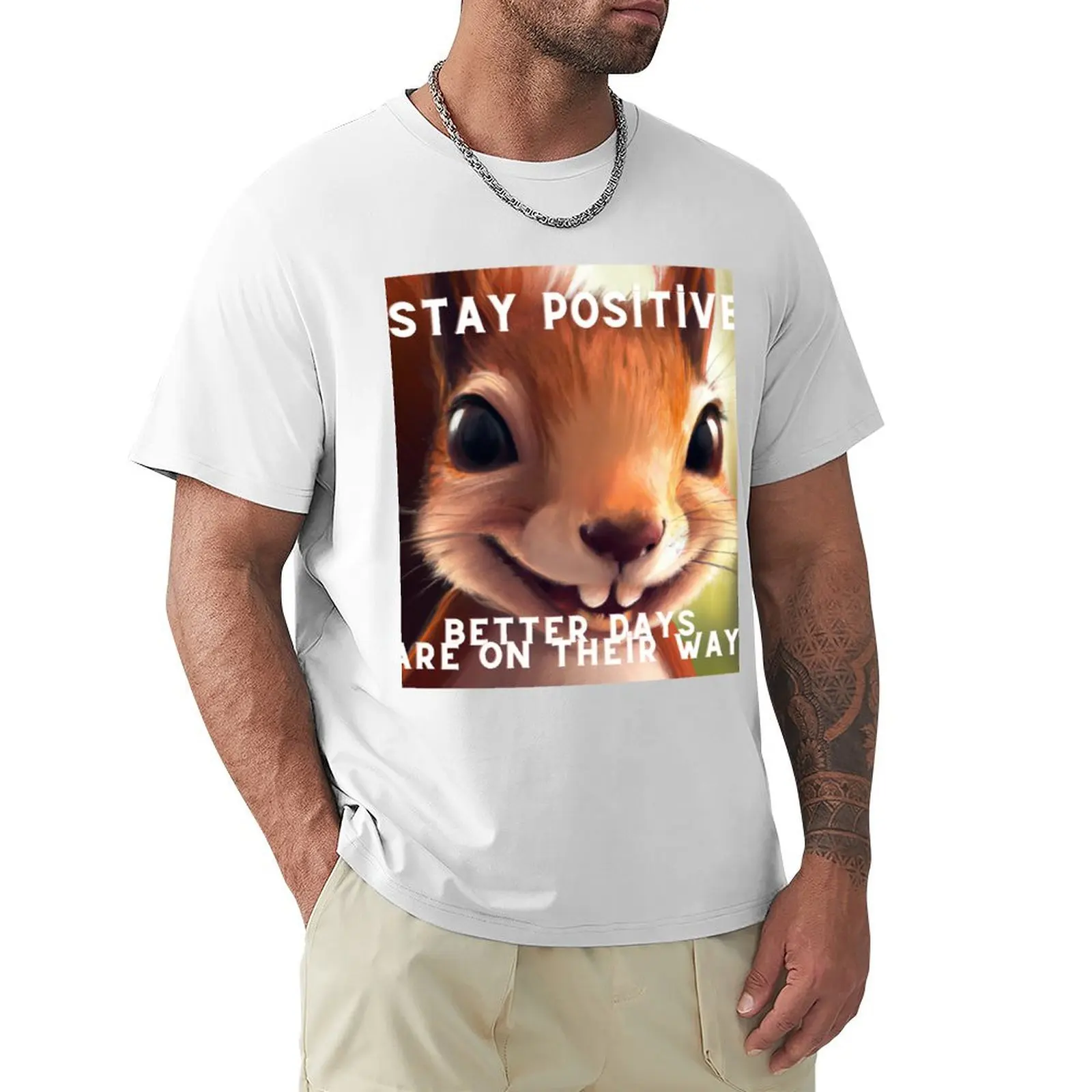 Cute Squirrel Stay Positive T-shirt cute clothes anime clothes summer clothes quick drying mens t shirts